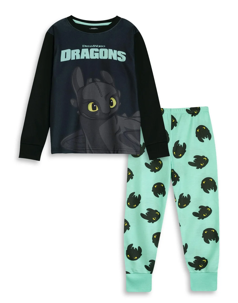 Vanilla Underground How to Train Your Dragon Kids Black Long Pyjama Set (Age 3-12 Yrs) - Age 3-4 Years Image 1