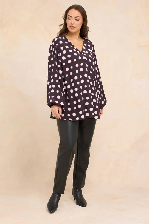 Evans Curve Purple Spot Print Pleated Swing Top - Size 26-28 Image 2
