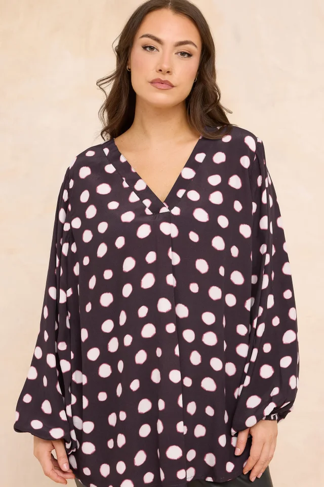 Evans Curve Purple Spot Print Pleated Swing Top
