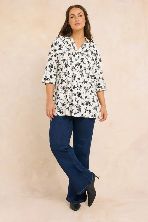 Evans Curve White Floral Premium Pintuck Henley Top - Size 18 Image 2