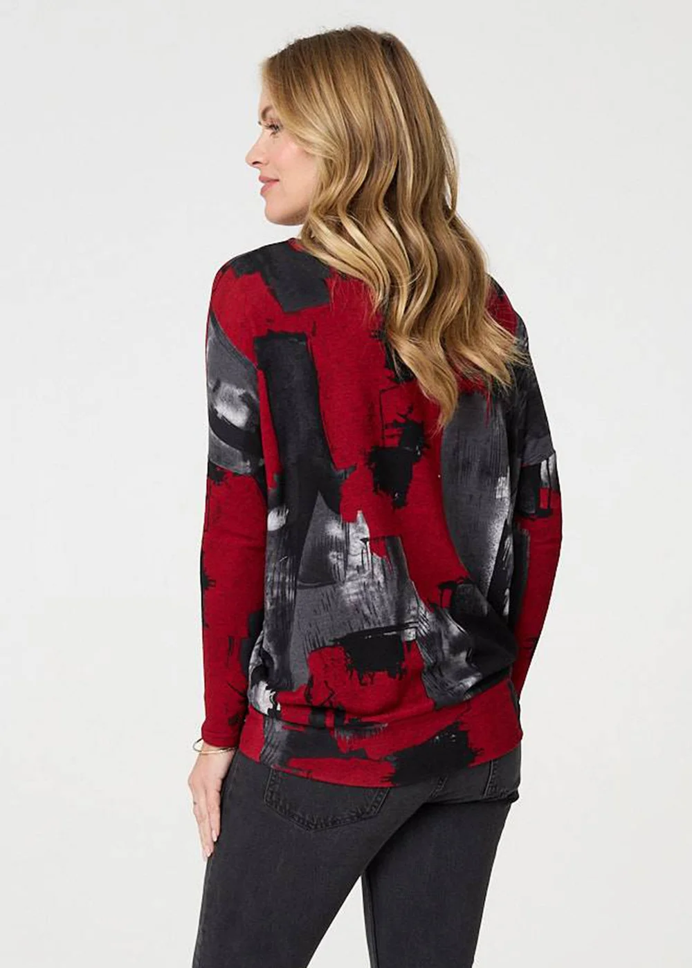 Izabel London Red Abstract Knit Long Sleeve Jumper - 12 Image 2