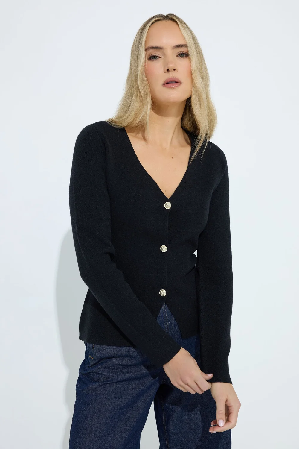 Long Tall Sally Black Button Cardigan - Size 22-24 Image 1