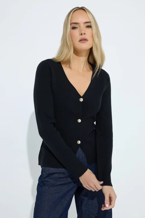 Long Tall Sally Black Button Cardigan - Size 22-24 Image 1