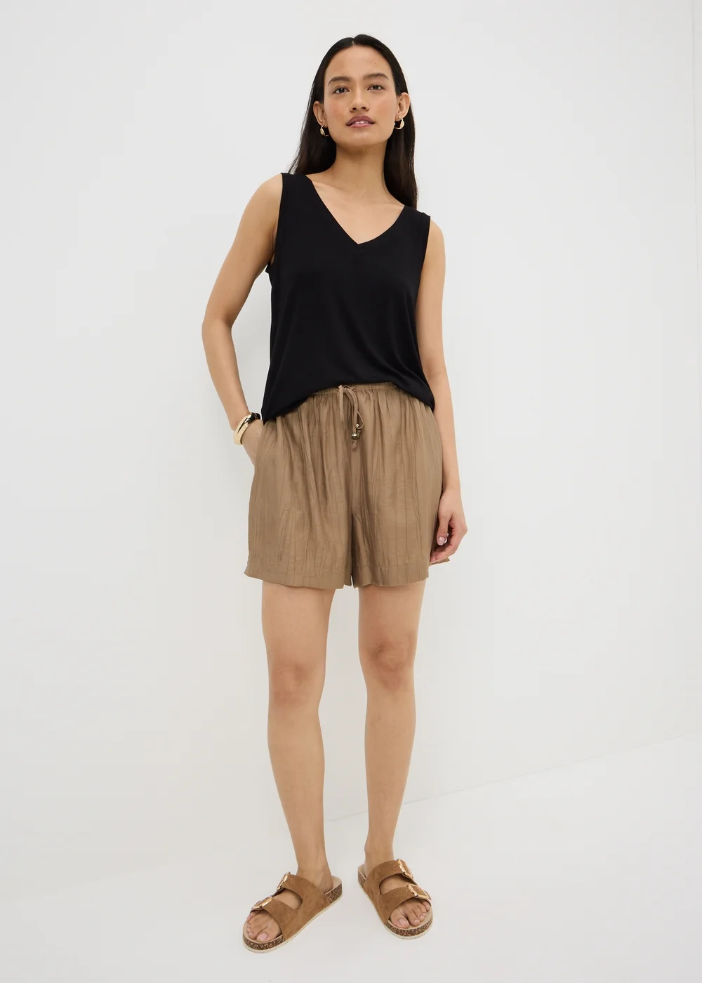 Caramel Crinkle Textured Shorts - 12 Image 1