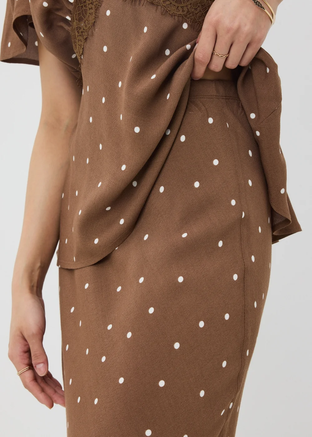 Chocolate Brown Spot Midaxi Co Ord Skirt - 22 Image 3