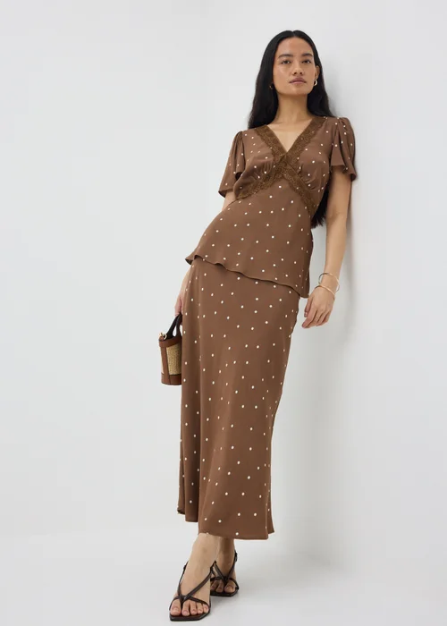 Chocolate Brown Spot Midaxi Co Ord Skirt - 22 Image 1