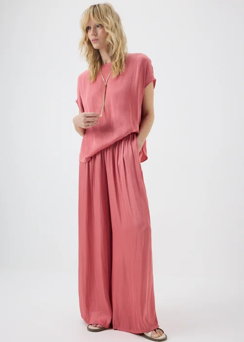 Pink Satin Wide Leg Co Ord Trousers - 8 R Image 1