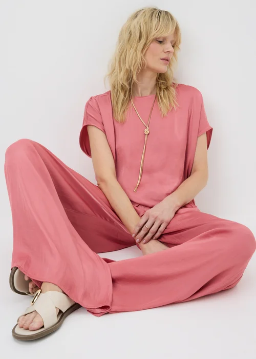 Pink Satin Wide Leg Co Ord Trousers - 8 R Image 2
