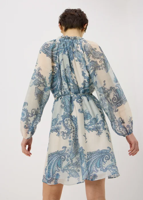 Blue Paisley Tie Neck Mini Shirt Dress - 8 Image 2