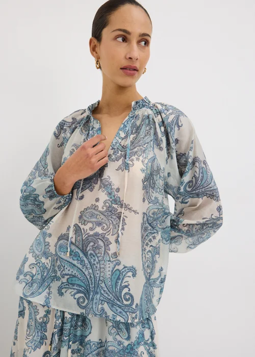 Blue Paisley Tie Neck Co Ord Blouse - 10 Image 1