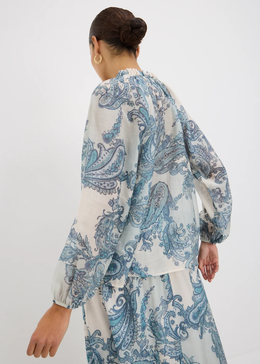 Blue Paisley Tie Neck Co Ord Blouse - 10 Image 2