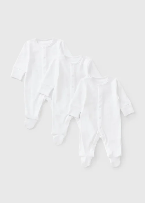 3 Pack Baby White Plain Sleepsuits (0-23mths) - First Size Image 1