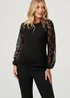 Izabel London Black Floral Lace Long Sleeve Blouse Top - 8 Image 1