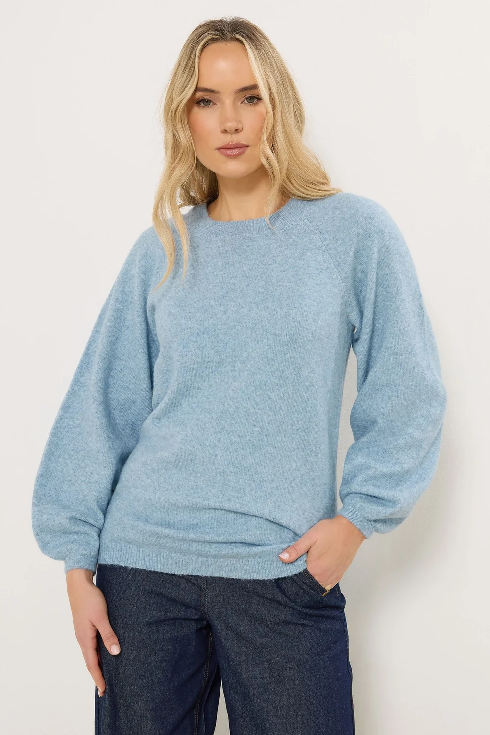 Long Tall Sally Light Blue Knit Balloon Sleeve Jumper - 14-16 Image 2