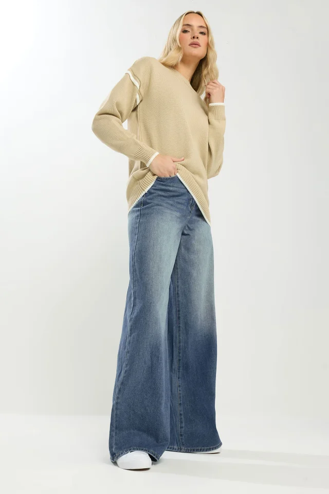 Long Tall Sally Blue Mid Wash Palazzo Wide Leg Jeans