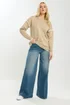 Long Tall Sally Natural Brown Piped Crew Neck Jumper - Size 22-24 Image 2