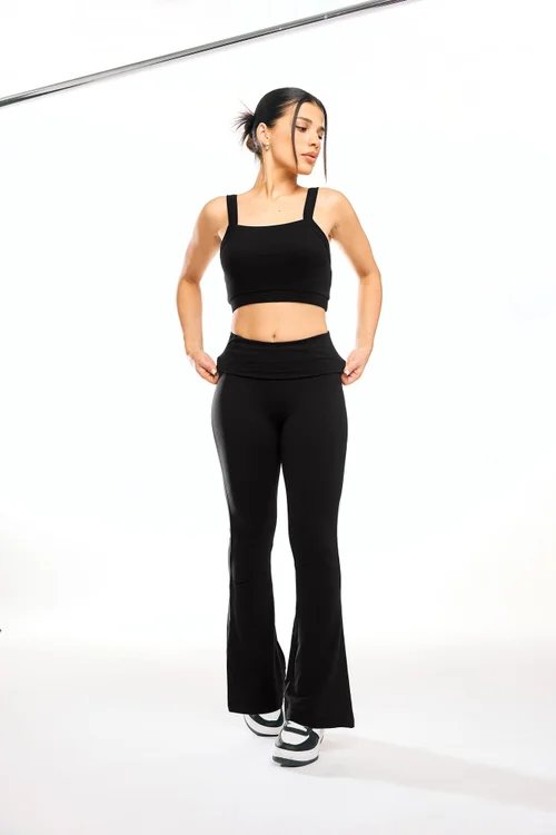 PixieGirl Petite Black Fold Over Waist Flared Leggings - 14 Image 1