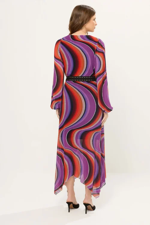 Star By Julien Macdonald Purple Abstract Mesh Pleated Maxi Dress - 20 Image 3
