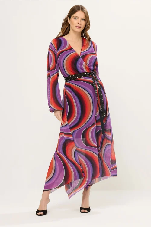 Star By Julien Macdonald Purple Abstract Mesh Pleated Maxi Dress - 20 Image 1