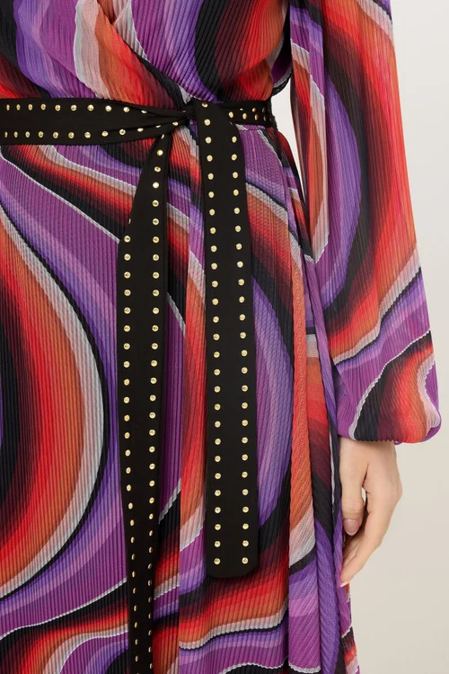 Star By Julien Macdonald Purple Abstract Mesh Pleated Maxi Dress - 20 Image 4