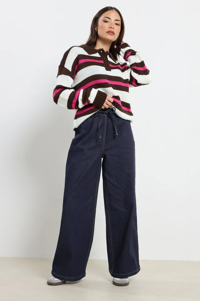 PixieGirl Petite Dark Blue Belt Tie Wide Leg Jeans