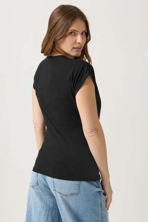 M&Co Black Short Sleeve Wrap Top - 26-28 Image 3