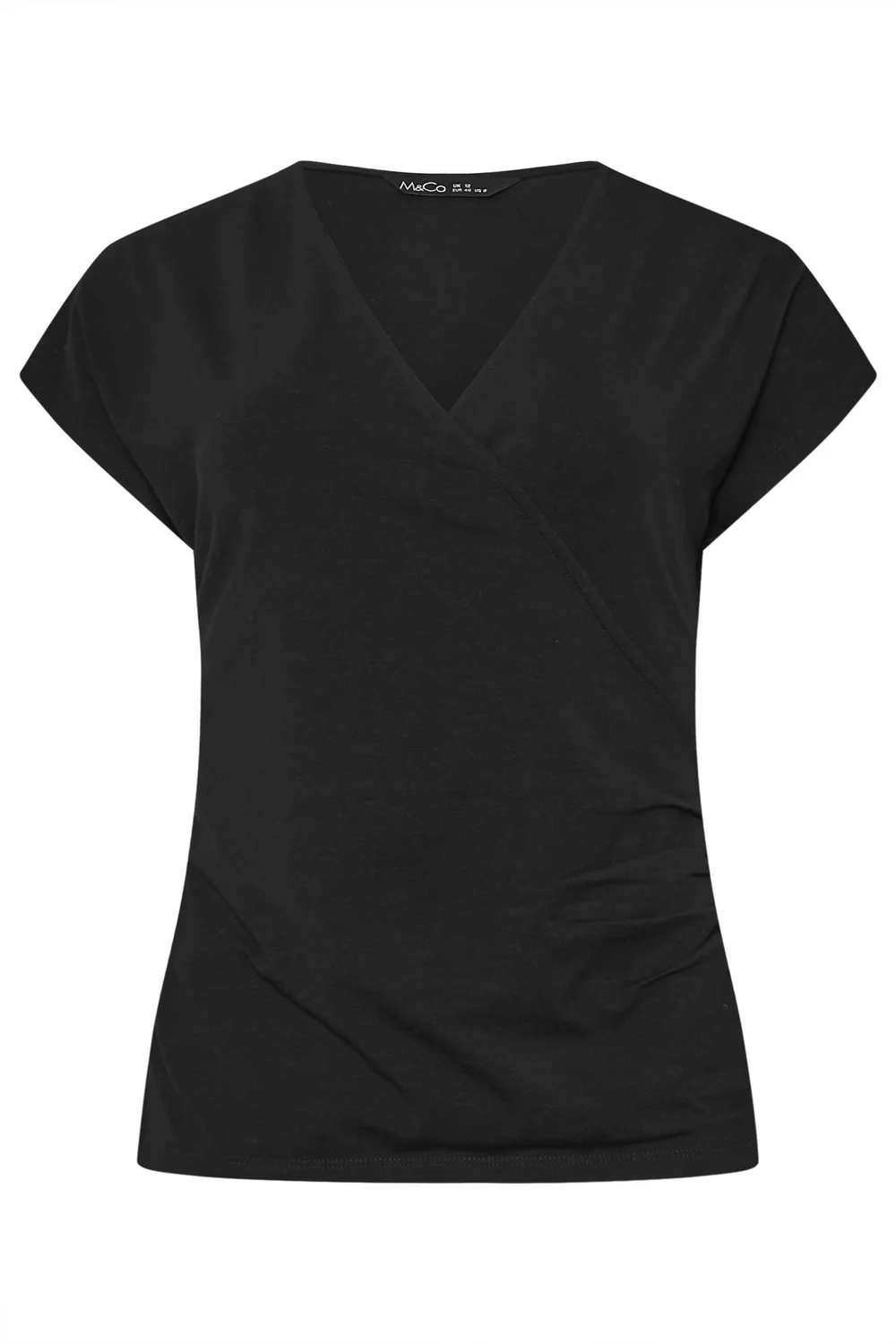 M&Co Black Short Sleeve Wrap Top - 26-28 Image 5