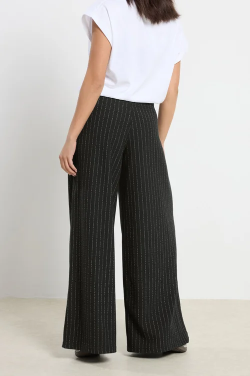 PixieGirl Petite Black Pinstripe Palazzo Wide Leg Trousers - 10 Image 3