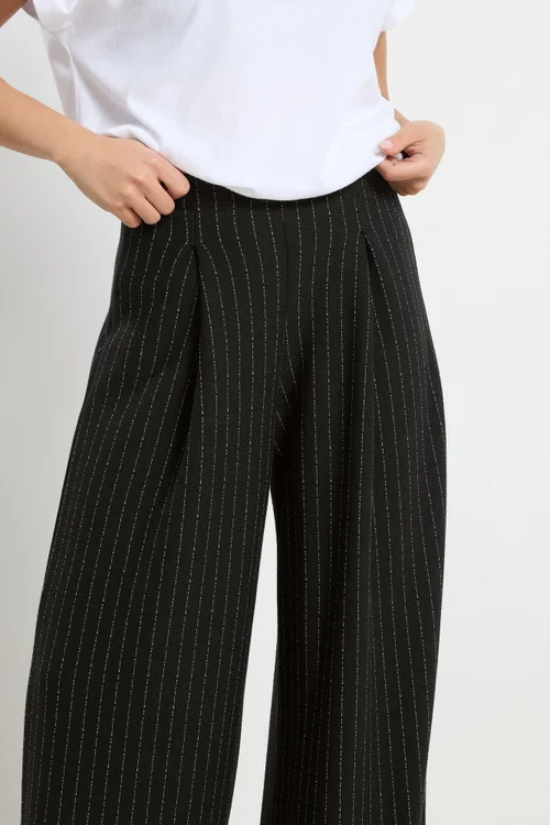 PixieGirl Petite Black Pinstripe Palazzo Wide Leg Trousers - 10 Image 4
