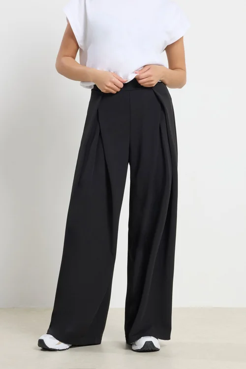 PixieGirl Petite Black Wrap Pleated Wide Leg Trousers - 12 Image 2