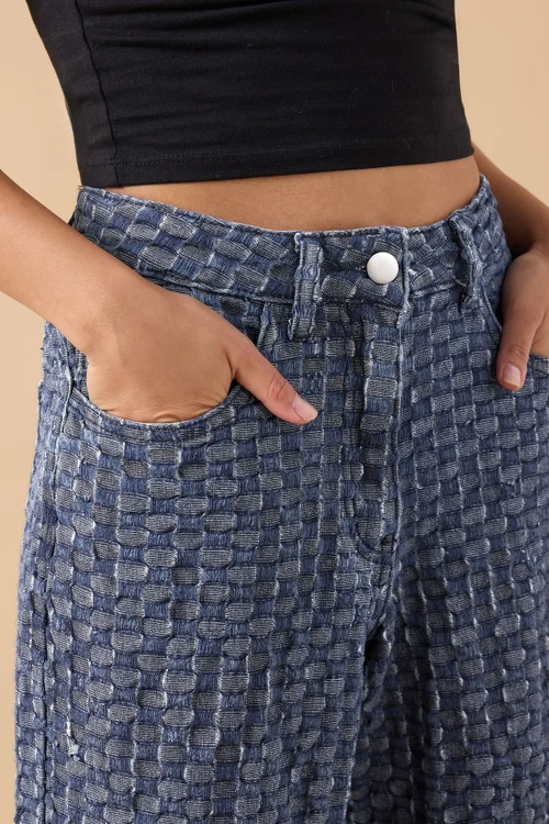 PixieGirl Petite Blue Textured Wide Leg Jeans - 12 Image 4