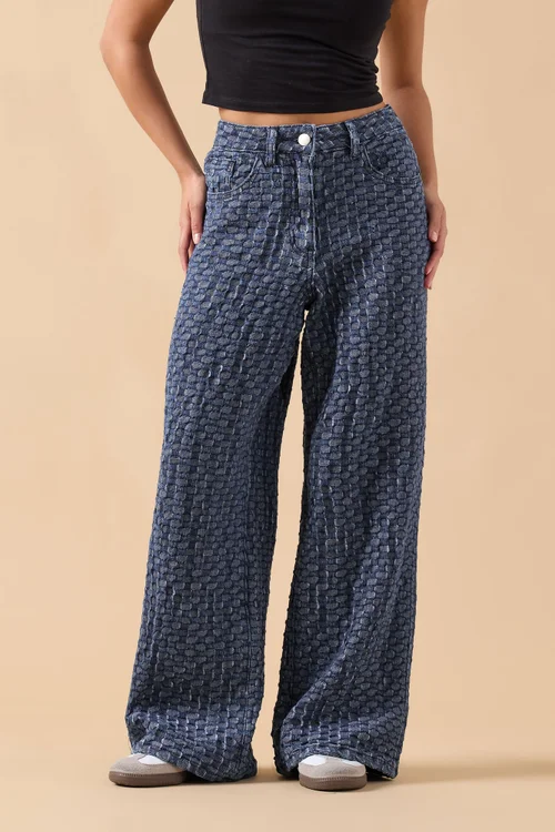 PixieGirl Petite Blue Textured Wide Leg Jeans - 12 Image 2