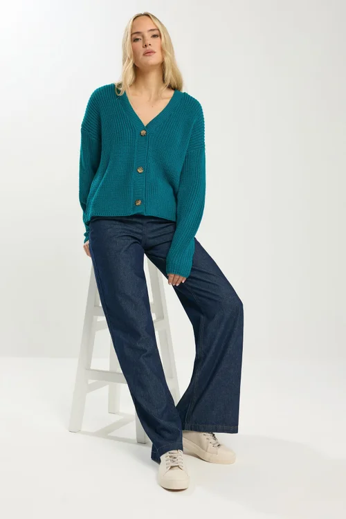 Long Tall Sally Teal Blue V-Neck Cardigan - Size 22-24 Image 2