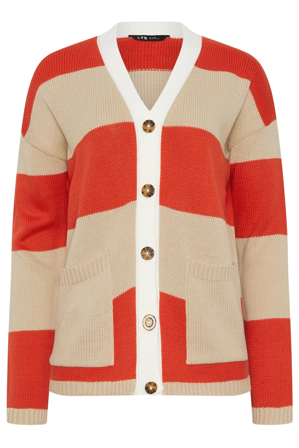 Long Tall Sally Natural Brown & Red Stripe Cardigan - Size 10-12 Image 5