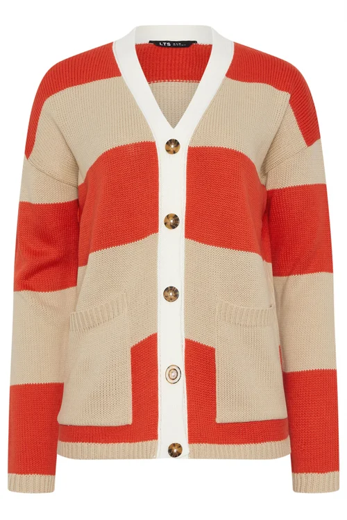 Long Tall Sally Natural Brown & Red Stripe Cardigan - Size 10-12 Image 5