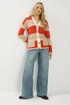 Long Tall Sally Natural Brown & Red Stripe Cardigan - Size 10-12 Image 2