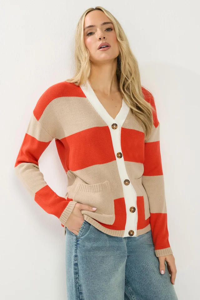 Long Tall Sally Natural Brown & Red Stripe Cardigan