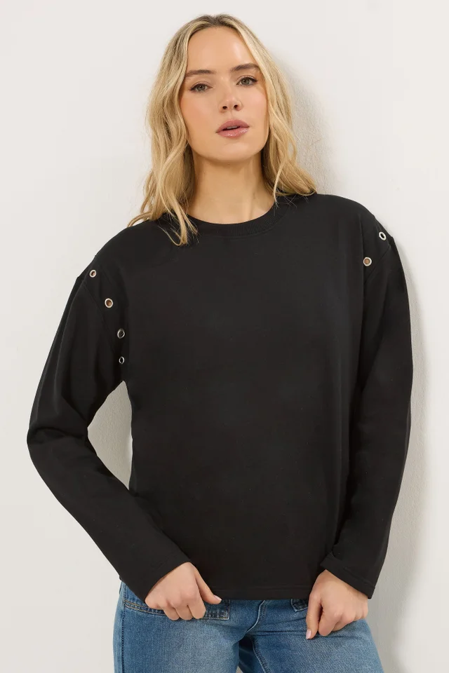 Long Tall Sally Black Eyelet Detail Sweatshirt