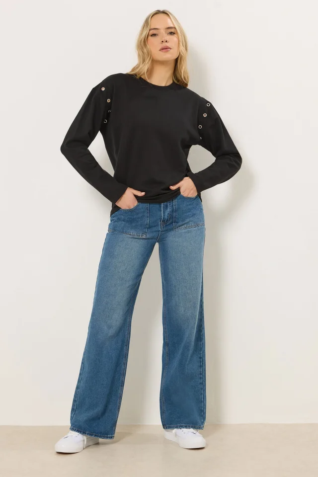 Long Tall Sally Black Eyelet Detail Sweatshirt