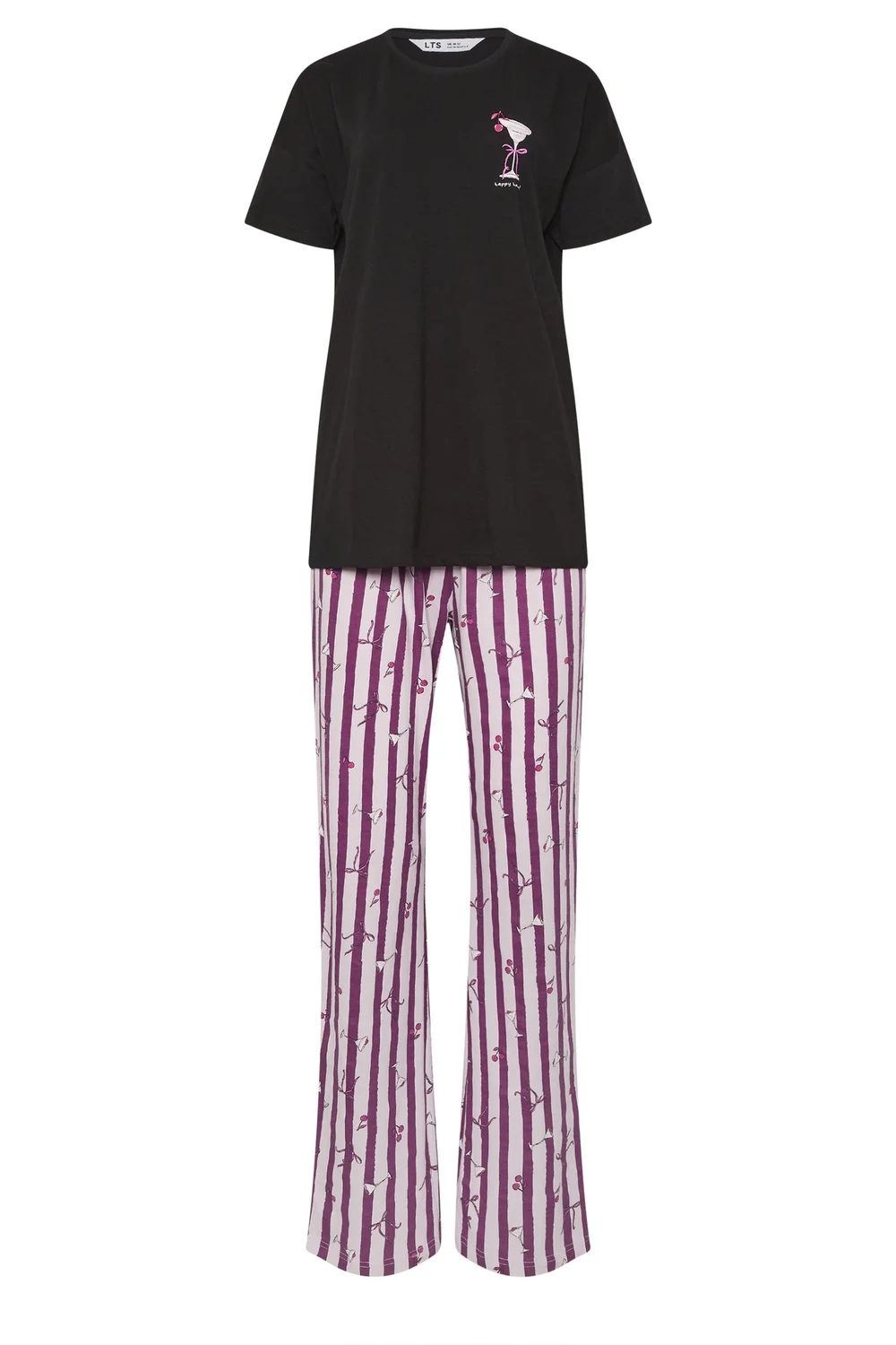 Long Tall Sally Black 'Happy Hour' Cocktail Wide Leg Pyjama Set - Size 10-12 Image 5