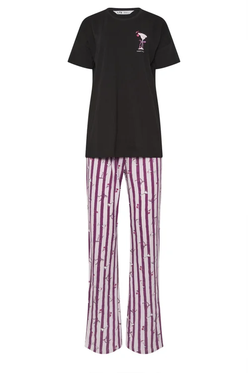 Long Tall Sally Black 'Happy Hour' Cocktail Wide Leg Pyjama Set - Size 10-12 Image 5