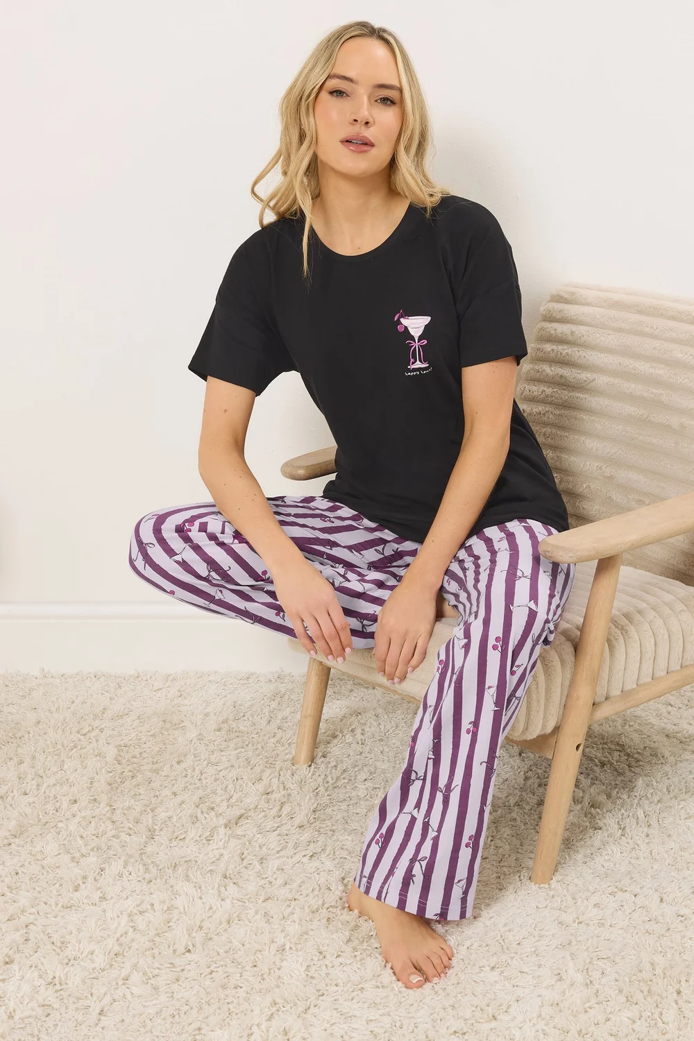 Long Tall Sally Black 'Happy Hour' Cocktail Wide Leg Pyjama Set - Size 10-12 Image 2