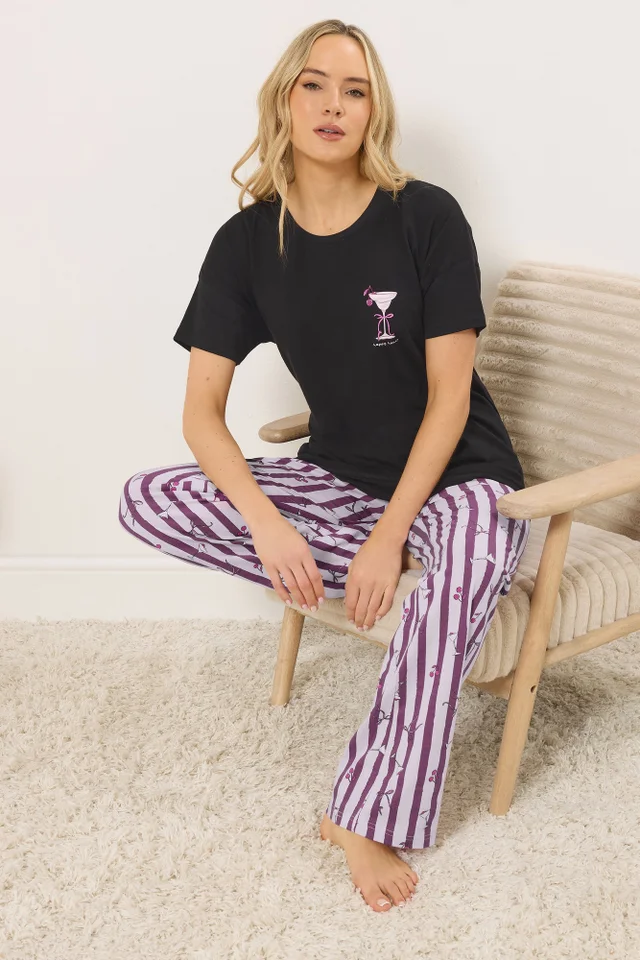 Long Tall Sally Black 'Happy Hour' Cocktail Wide Leg Pyjama Set