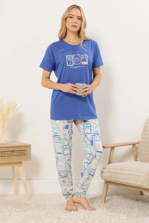 Long Tall Sally Blue 'Dreaming Of The Sea' Slogan Pyjama Set - Size 8-10 Image 1