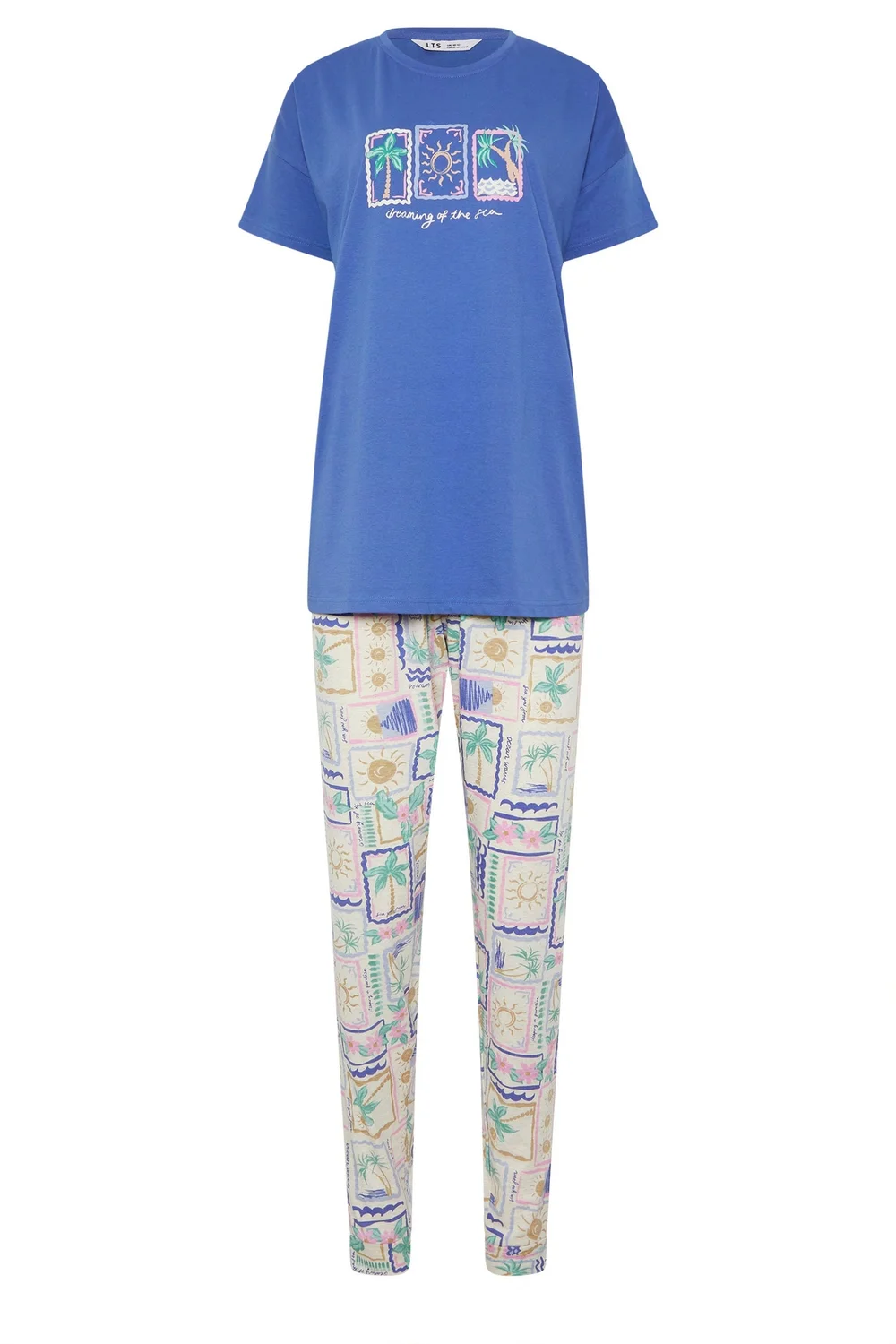 Long Tall Sally Blue 'Dreaming Of The Sea' Slogan Pyjama Set - Size 8-10 Image 5