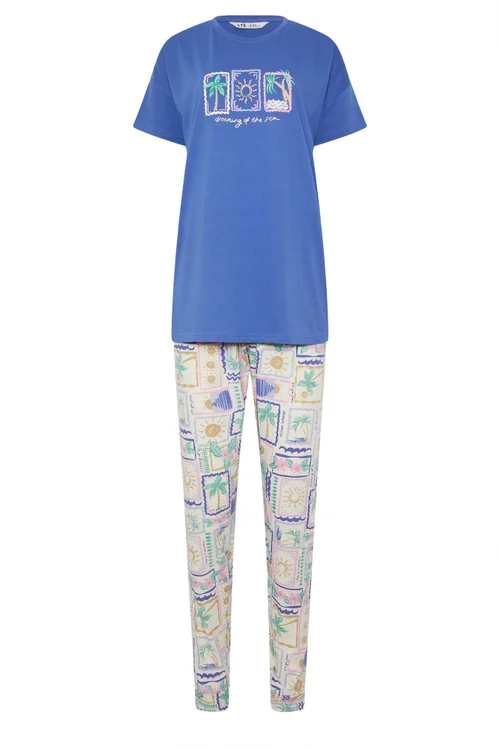 Long Tall Sally Blue 'Dreaming Of The Sea' Slogan Pyjama Set - Size 8-10 Image 5