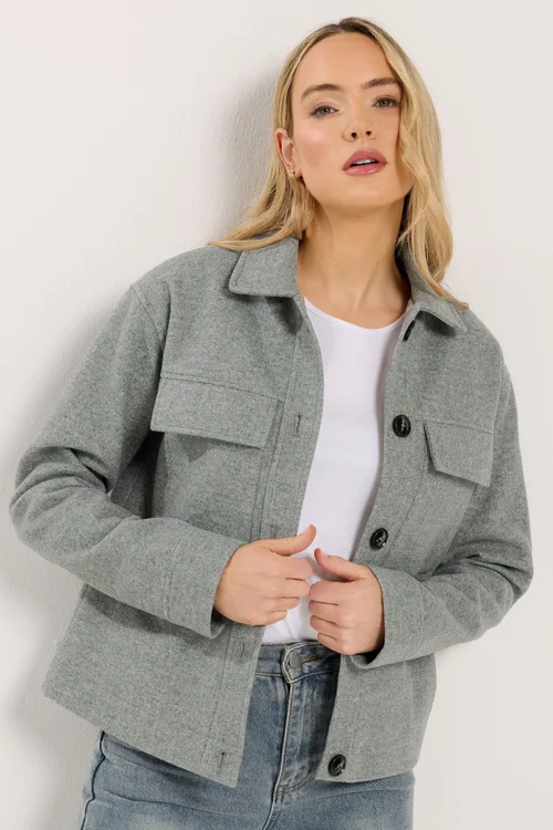 Long Tall Sally Grey Brushed Button Trucker Jacket - Size 16 Image 3