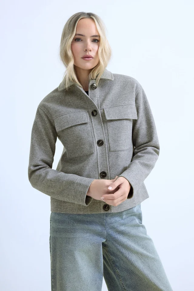 Long Tall Sally Grey Brushed Button Trucker Jacket