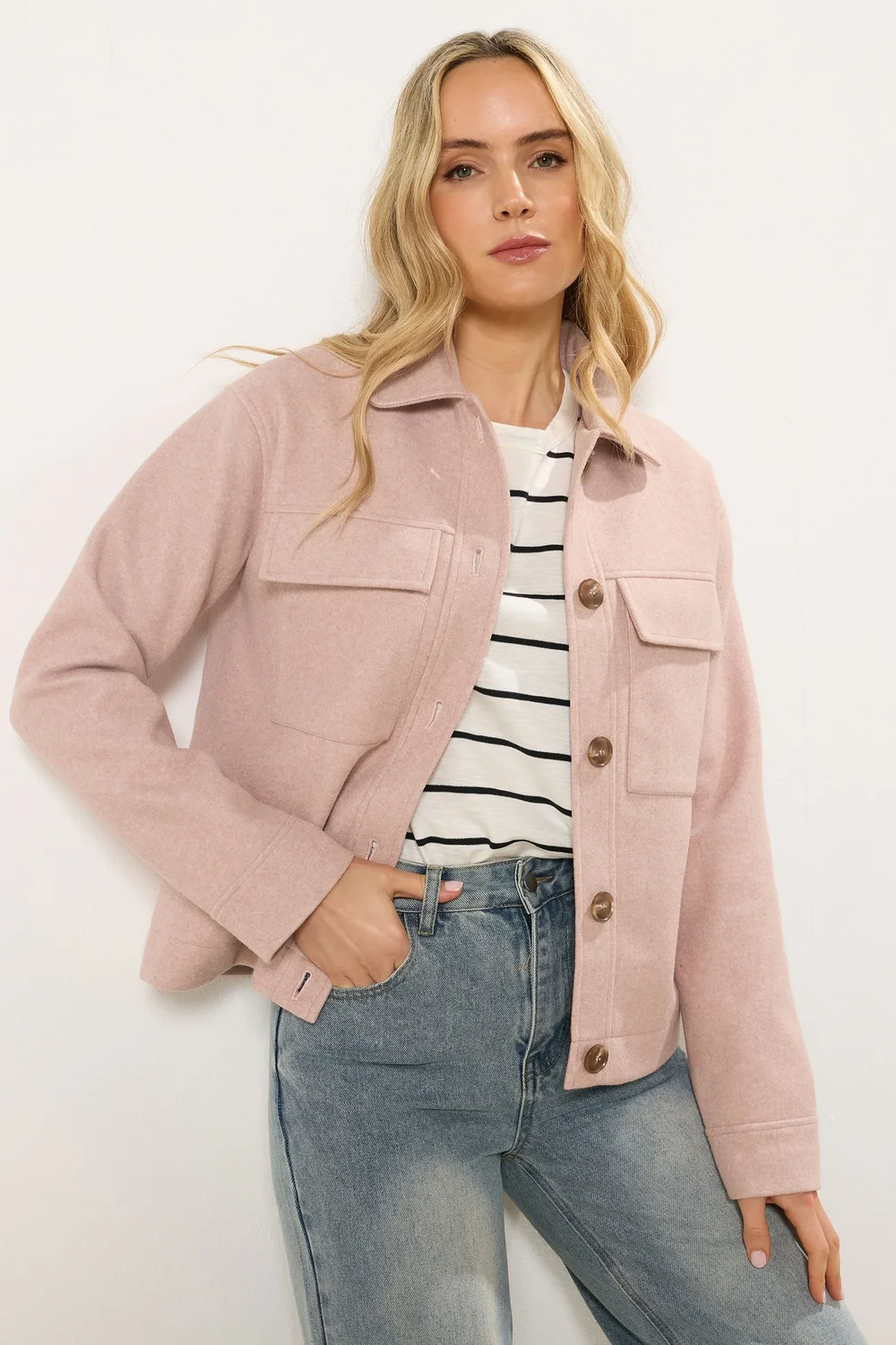 Long Tall Sally Light Pink Brushed Button Trucker Jacket - Size 18 Image 2