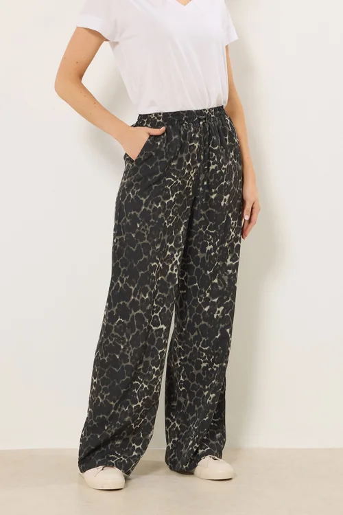 Long Tall Sally Grey Leopard Print Wide Leg Trousers - Size 14, Leg 36 Image 2